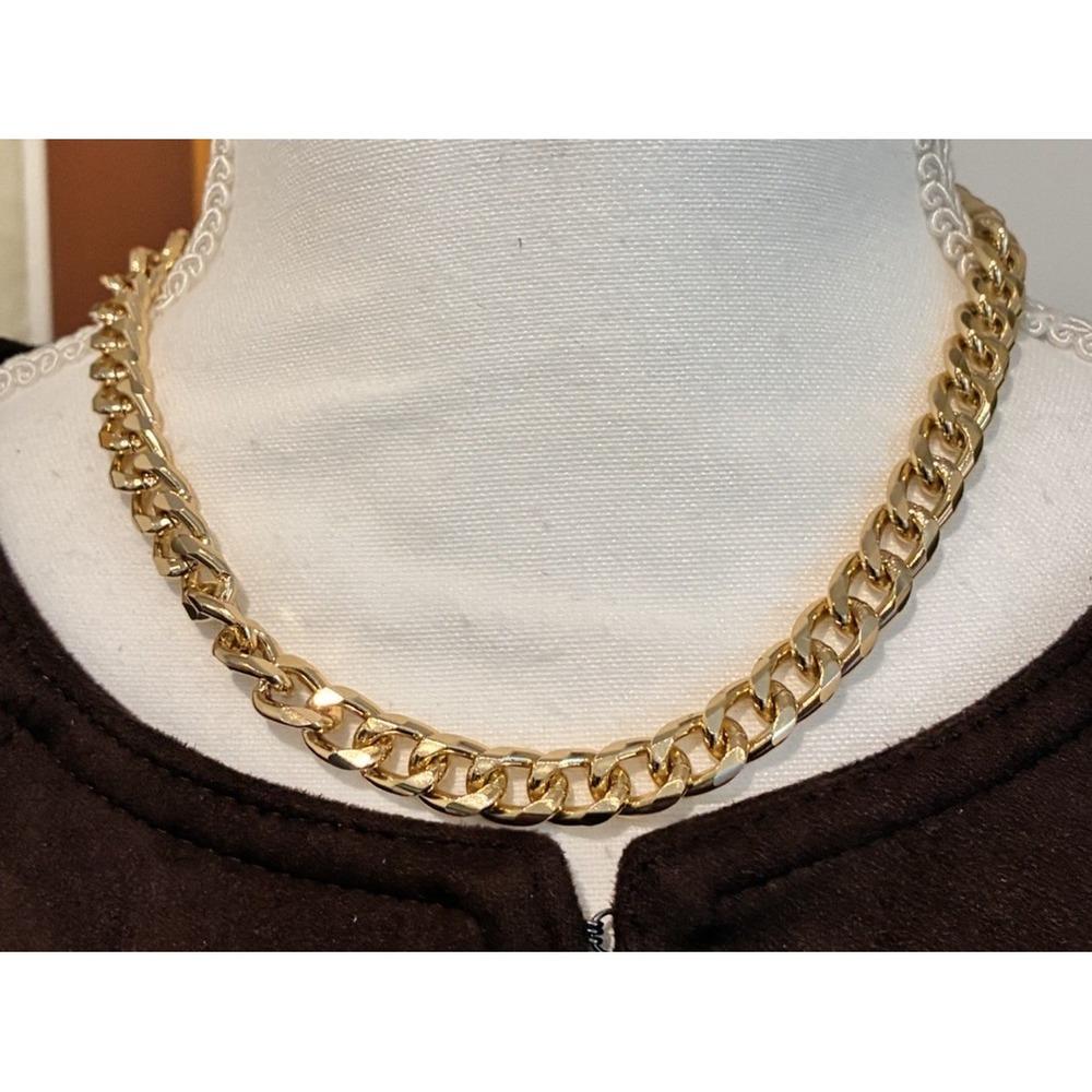 Gold Tone Cuban Curb Chain Necklace Chunky Adjustable Y2K Statement Fashion